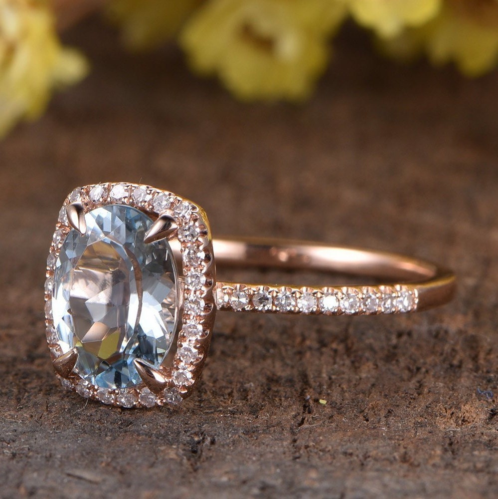 VS Natural Aquamarine Engagement Ring 14k Rose Gold Real - Etsy