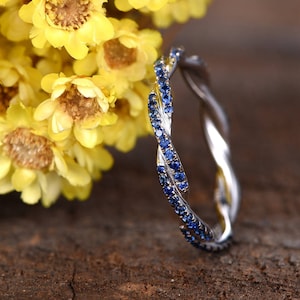 14K White Gold Blue Sapphire & Diamond Swirl Halo Engagement Ring (Size 6) - View #10