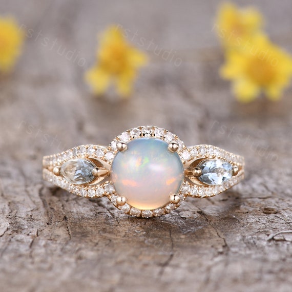 14k Gold Australian Opal X Band Diamond Ring - White, Rose or Yellow 14k Gold Australian Opal X Band Diamond Ring - White, Rose or Yellow