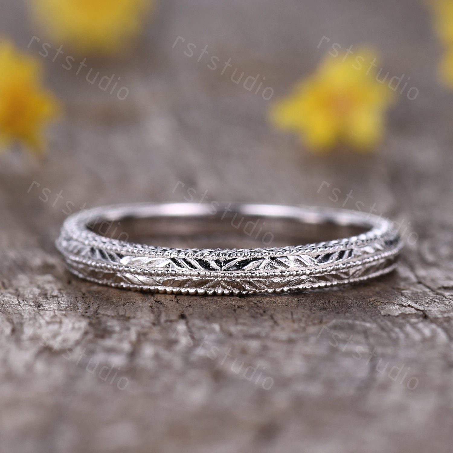 Antique Filigree Ring Floral Engraving Wedding Bands Vintage
