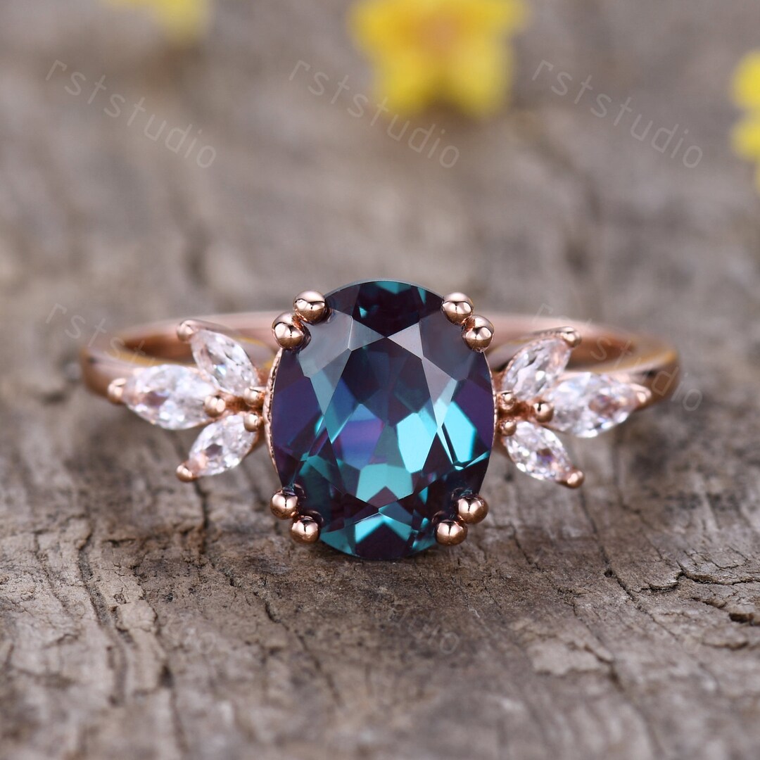 2 カラット アレキサンドライト エンゲージリング オーバル カラー