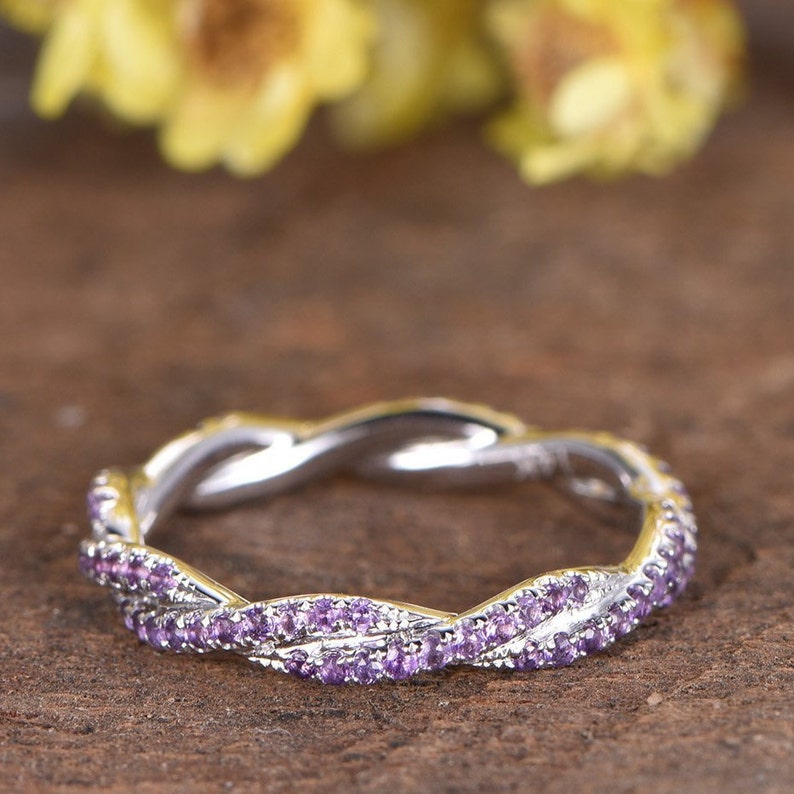 Amethyst Wedding Ring Twist Wedding Band Infinity Ring Full Etsy