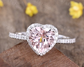 1.7ct Heart Cut  Morganite Engagement Ring White Gold Diamond Wedding Band Promise Ring Anniversary Ring Natural Morganite Rings For Women