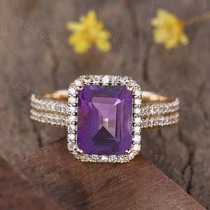 Amethyst Engagement Ring Natural Amethyst Ring Diamond Wedding Band Promise Ring February Birthstone Rings For Women Amethyst Jewelry