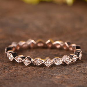 Diamond wedding band rose gold Milgrain bridal promise ring full eternity diamond band wedding promise ring diamond ring solid 14K rose gold