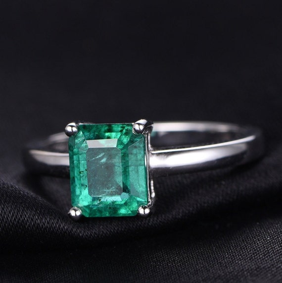 1.0ct Natural Emerald Engagement Ring18k White Gold Green - Etsy