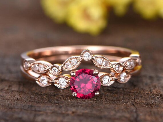 Bague Solitaire Or 14k Avec Rubis Rouge Vintage – Occasion, Taille 54