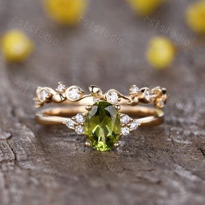 14K Yellow Gold Peridot Engagement Ring,vintage Peridot Ring Floral ...