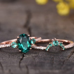 Art Deco Emerald Engagement Ring Vintage Retro Curve Crown Matching ...