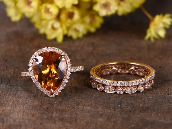 Citrine wedding 2024 ring set