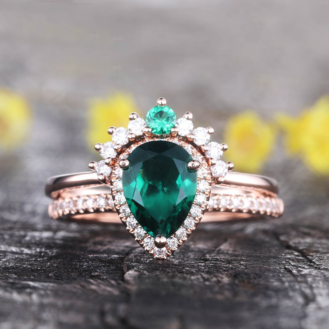 Emerald Rings for Women Emerald Engagement Ring Setvintage - Etsy