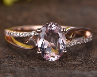 Oval Morganite Engagement Ring, 14K Rose Gold Diamond Filigree Band