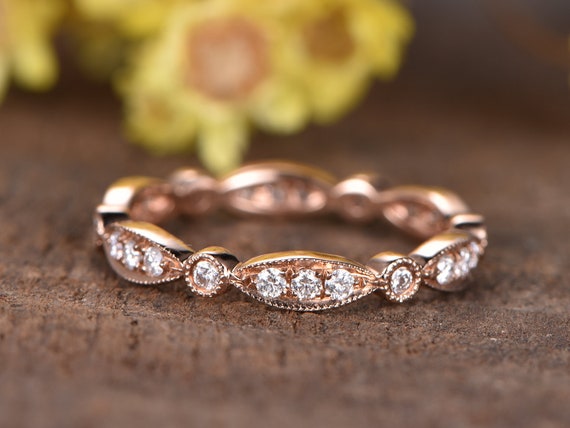 0.35ctw Round White Simulated Diamond Rose Gold Plated Curved Stackable Half Eternity Wedding Band Ring For Women 0.35ctw Round White Simulated Diamond Rose Gold Plated Curved Stackable Half Eternity Wedding Band Ring For Women