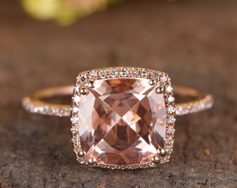 3ct morganite engagement ring rose gold bridal ring diamond wedding ring cushion Morganite ring vintage morganite jewelry anniversary ring