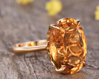 16carat Natural Citrine Ring Unique Citrine Engagement Ring18x14mm Oval Yellow Stone Ring Statement Ring Anniversary Gifts Jewelry For Women