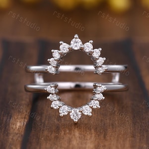 Diamond Moissanite Enhancer Ring Guard: White Gold Chevron Wedding Band