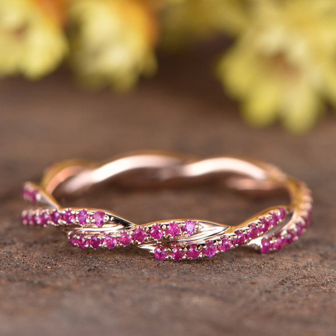 Art Deco Ruby Engagement Ring Infinity Wedding Band Full Eternity ...