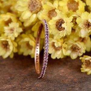 VS natural Amethyst wedding band 14K rose gold full eternity matching band Petite French micro pave bridal promise ring anniversary ring