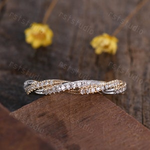 Infinity Ring Diamond Wedding Band Twist Design Solid 14k Gold Two Tone FULL Eternity Band Stacking Matching Band Promise Ring Anniversary