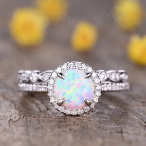 14K gold Fire Opal engagement ring ,Vintage Ring,art deco curve band,vintage opal ring Set Opal jewelry Anniversary Ring Birthstone Ring