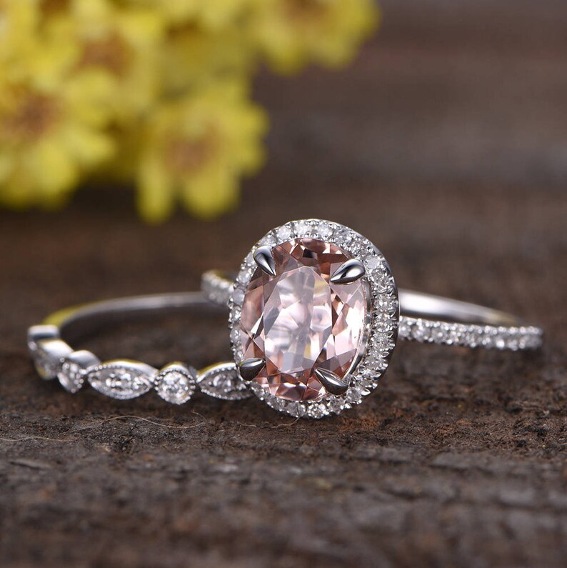 Oval Morganite Engagement Ring 7x9mm Pink Morganite Gemstone | Etsy