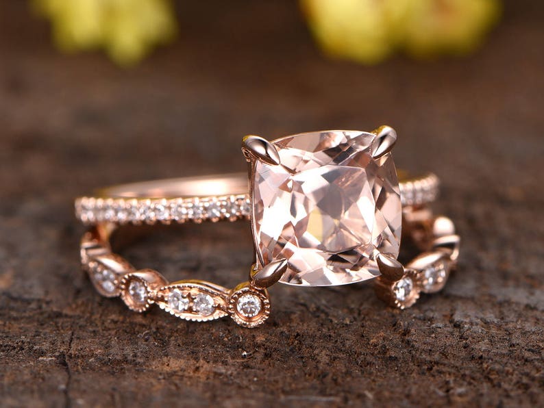 2.3ct VS Pink Morganite engagement ring setOpening diamond | Etsy