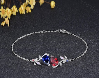 Toi et Moi Pear Shaped Sapphire Ruby Bracelet Adjustable Bracelet Branch Nature Inspired Marquise Opal Leaf Twig Chain Bracelet for Women