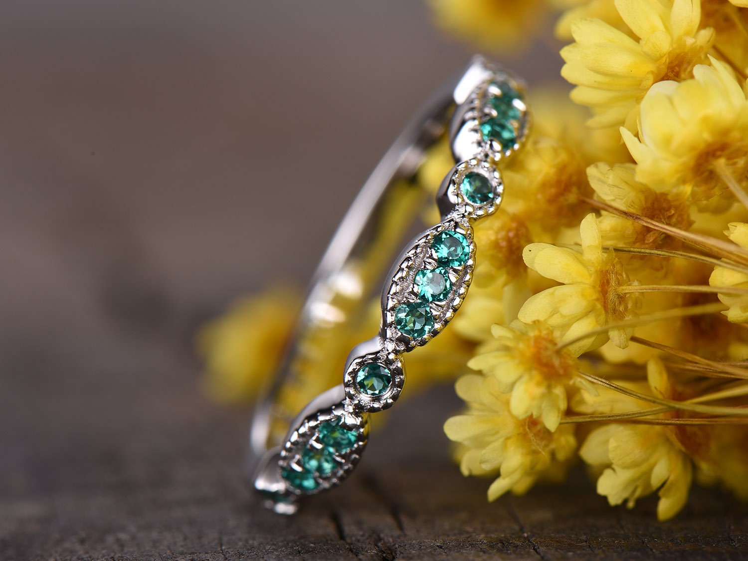 Green Emerald Wedding Band Stacking Green Gemstone Wedding - Etsy