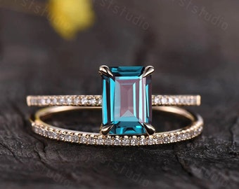 Anillo de boda de alejandrita: joyería de compromiso vintage de oro de 14 quilates