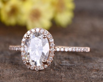 Oval CVD Diamond Engagement Ring, 14K Rose Gold Halo Ring
