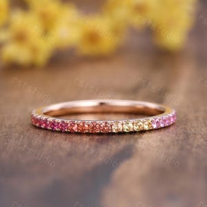 Rainbow Sapphire Pave Band 1.5mm Multicolor Full Eternity Ring Colorful Gemstone Stacking Ring Rainbow Wedding Band Anniversary Women Gift