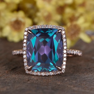 7ct cushion cut alexandrite engagement ring color change gemstone diamond band unique alexandrite jewelry 14k White Gold Statement Ring
