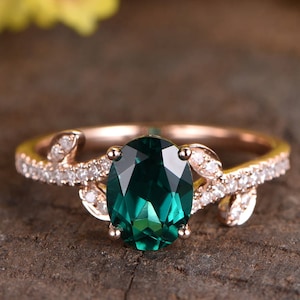 Vintage Smaragd Verlobungsring Art Deco Blatt Trauring Unikat Smaragd Ring Trauring Mai Geburtsstein Ring für Frauen Jahrestag Geschenke
