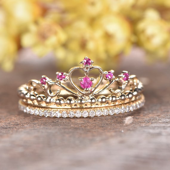 Disney Rapunzel Inspired Diamond and Rose-De-France Tiara Ring in 14K Rose  Gold over Sterling Silver 1/10 CTTW | Enchanted Disney Fine Jewelry