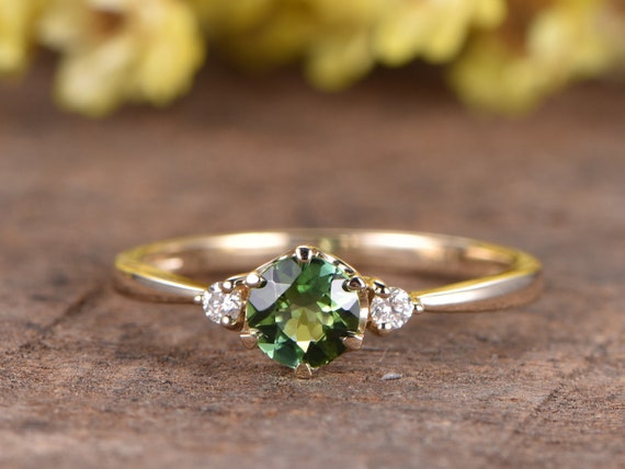 1.57ct Estate Vintage Green Tourmaline Diamond Engagement Wedding Ring  Platinum