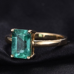 1.0ct Natural Emerald Ring Vintage Emerald Engagement Ring Rose Gold Emerald Jewelry May Birthstone Rings Green Gemstone Ring Promise ring