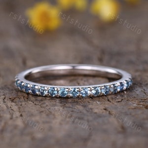 Alexandrite Wedding Band,Eternity Alexandrite Ring,Thin Matching Stacking Band,June Birthstone,Anniversary Birthday Gift,White Gold Ring