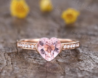 Gold Ring Heart Shaped Morganite Stone Natural Pink Morganite