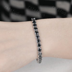 Unisex 5mm ronde zwarte Moissanite armband luxe Moissanite tennisarmband, 925 sterling zilver VVS Moissanite Diamond Tiny armband cadeau