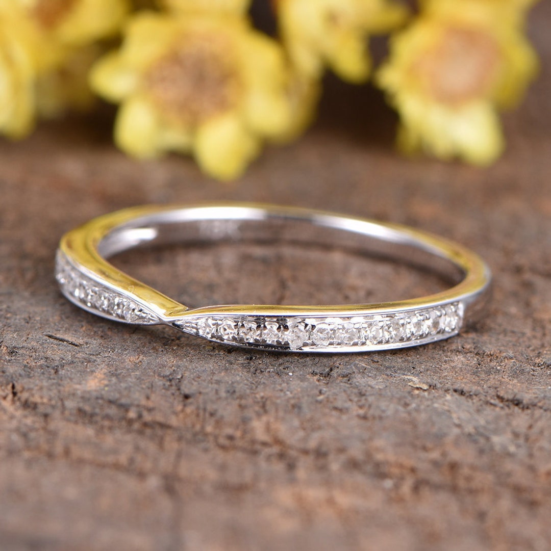 Vintage Diamond Wedding Band White Gold Bridal Promise Ring Half