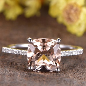 Cushion Cut Morganite Engagement Ring Wedding Bridal Ring 14K White Gold Morganite Jewelry Personalized Gifts Unique Morganite Ring For Her image 1