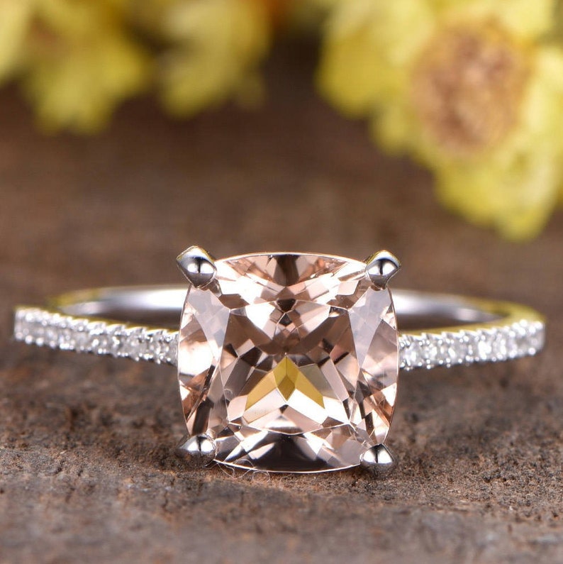 Cushion Cut Morganite Engagement Ring Wedding Bridal Ring 14K White Gold Morganite Jewelry Personalized Gifts Unique Morganite Ring For Her image 1
