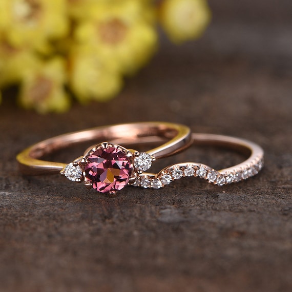 Pink Tourmaline Ring, Rose Gold Tourmaline Ring With Diamonds, Asymmetrical  Cluster Ring, Pink Engagement Ring -  Sweden