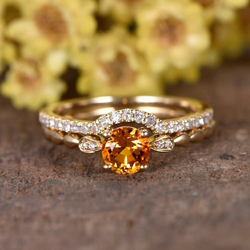 Yellow Citrine Mm Natural Citrine Engagement Ring Set Curve Etsy