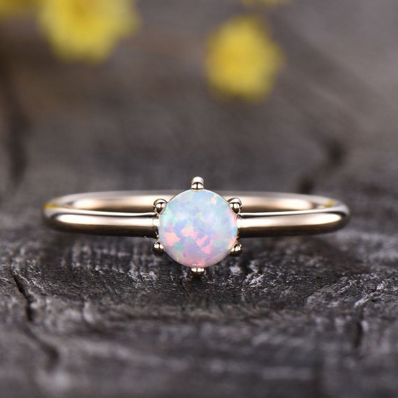 Opal Ring plain Gold Band solitaire Opal Engagement Ring delicate