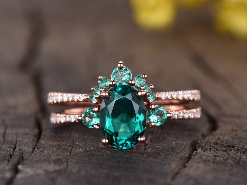 6x8mm Art Deco Emerald Engagement Ring Vintage Retro Curve | Etsy