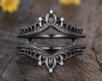 Antique Diamond Ring Enhancer: Black Gold Bridal Wedding Band