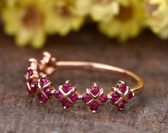 Unikat Rubin Verlobungsring Rubin Ehering Roségold Brautring Halbe Ewigkeit Rubin Ehering Stapelring Geschenke zum Hochzeitstag