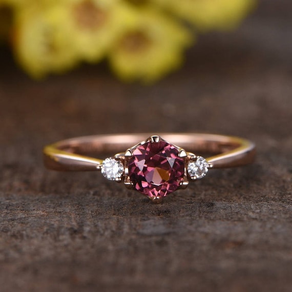 Pink Tourmaline Engagement Ring Rose Gold Art Deco Wedding Ring 3