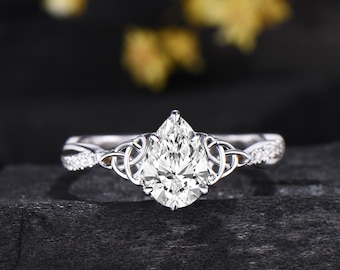 Norse Viking Pear Shaped Lab Grown Diamond Engagement Ring Unique Celtic infinity IGI Certificate diamond split shank wedding ring For Women